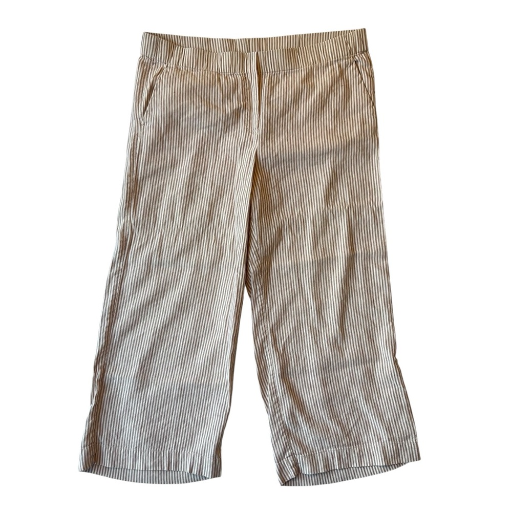 J Jill Wide leg cropped capri pants Medium Beige white stripe Linen blend Womens